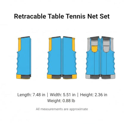 Retractable Table Tennis Net Set, Portable Clip-On Ping Pong Net for Any Flat Surface, Tool-Free Setup with Durable Plastic Construction - color: Yellow