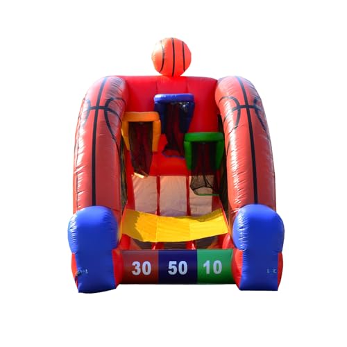 JumpOrange Inflatable Basketball Target Shootout Game with Blower - 100% Commercial Grade PVC Vinyl, 3-Hoop Multi-Player Carnival Game for All Ages, Portable Indoor/Outdoor Fun for Home & Rental Use - style: Basketball