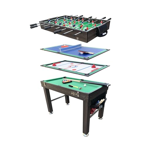 KICK Quad 48" 4-in-1 Multi Game Table – Foosball, Billiards/Pool, Glide Hockey & Ping Pong - color: Brown