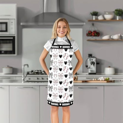 Castle Fairy Cartoon Baseball Kitchen Apron,Bow Knots Waterproof Apron - color: Black White