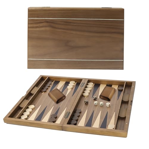 GSE Games & Sports Expert Premium Wooden Folding Inlay Backgammon Board Set, Classic Traditional Strategy Board Games (Double Stripe- 21 Inches) - color: Wood-double Stripe, size: Large