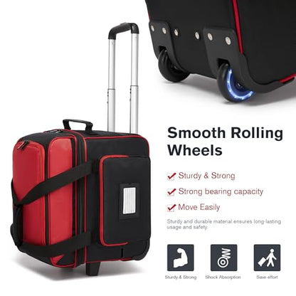 Single Roller Bowling Bag with Wheels, 1 Bowling Ball Bag with Separate Shoe Compartment and Retractable Handle Extends to 37.0 Inches, Padded Foam Ball Insert - color: Red