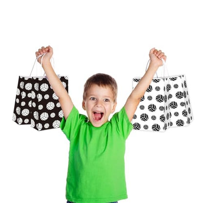 chiazllta 12 Pcs Volleyball Gift Bags for Team Black White Party Favor Paper Snack Goody Treat Bag with Handle Kids Boys Volleyball Kraft Candy Bags for Sport Theme Birthday Party Decorations Supplies - style: Volleyball
