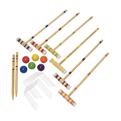 Generic Croquet Set for 6 Players 2 Ending Stakes for Yard Teenager Outdoor Games Sport, Multi