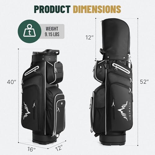 uniHimal Golf Cart Bag with 14-Way Full-Length Dividers, Golf Bag for Men Women with Magnetic Leather Pocket, Handles and Rain Cover, Lightweight Golf Club Bag Includes Cooler Pockets - color: Black