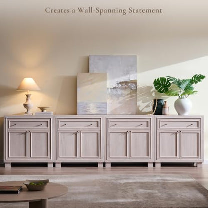 ACCOHOHO Modern Farmhouse Buffet Cabinet, 126" Sideboard Credenza, Modular Storage Cabinet with Framed Panel Fronts, Adjustable Shelves & Dual Base Design, White Alder - color: White Alder, size: 4 Piece