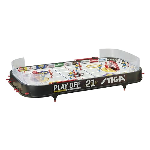 STIGA Table-Top Rod Hockey Game Play Off 21 – Classic Ice Hockey Action with Enhanced Features, Easy Assembly, Includes 2 Pucks – Fun for All Ages - color: White