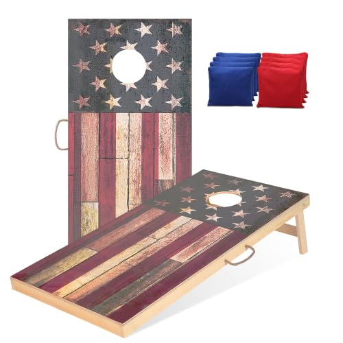 Sportdo 4x2 ft Solid Wood Cornhole Set with 8 Bean Bags, Regulation Size Cornhole Board Set for Adults, Cornhole Game Set for Tailgate Backyard Toss Games Indoor&Outdoor Activities - style: American Style