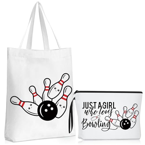 Sieral 2 Pcs Animal Lover Bag Gift for Women Travel Canvas Tote Portable Zipper Pouch Canvas Reusable Grocery Tote - style: Bowling