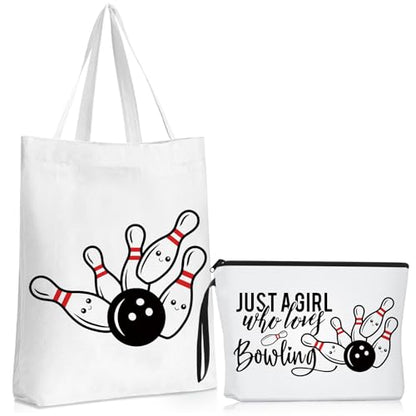Sieral 2 Pcs Animal Lover Bag Gift for Women Travel Canvas Tote Portable Zipper Pouch Canvas Reusable Grocery Tote - style: Bowling