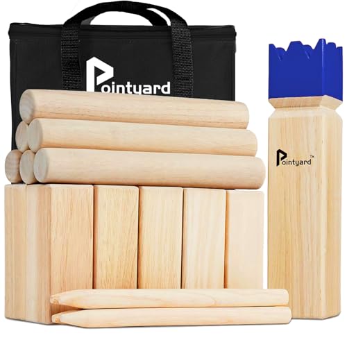 Kubb Yard Game Set Viking Chess Outdoor Hevea Hardwood Toss Game for Adults & Families - with 10 Blocks, 6 Batons, Carrying Bag | Perfect for Backyard Lawn Beach Party BBQ Camping - color: Blue