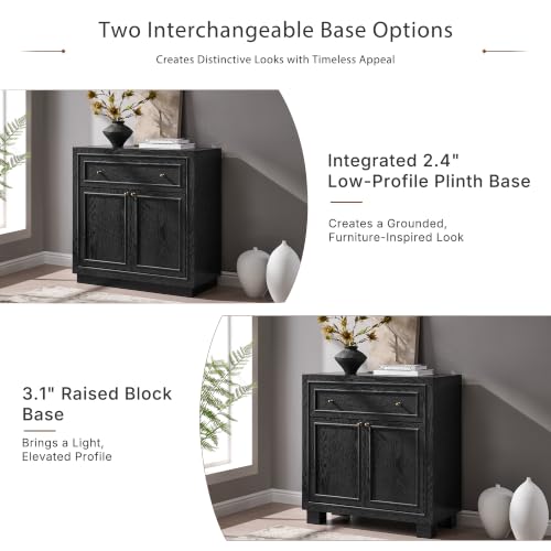 ACCOHOHO Modern Farmhouse Buffet Cabinet, 31.5" Sideboard Credenza, Modular Storage Cabinet with Framed Panel Fronts, Adjustable Shelves & Dual Base Design, Charcoal Black - color: Charcoal Black, size: 1 Piece