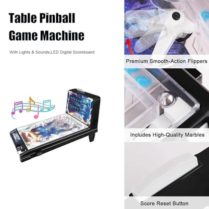 Retro Arcade Electronic, Pinball - Tabletop Game, Pinball Machine, Table Pinballs Game Machine, Desktop Ball Shooting Toy, Vibrating Bumpers LED Lights Sound Effects, Ages 4+