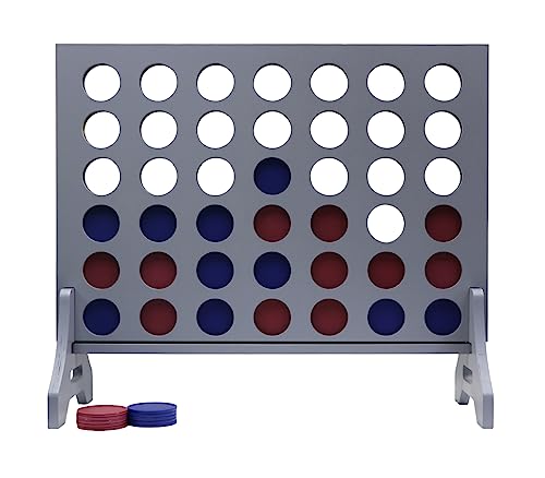 Giant 4 in a Row Game for Family & Adults – Tailgating Pros Jumbo Grey Wooden Four in a Row Indoor & Outdoor Yard Game for Family Party Fun, Portable Activities for Patio, Backyard, and Camping - color: Blue / Maroon