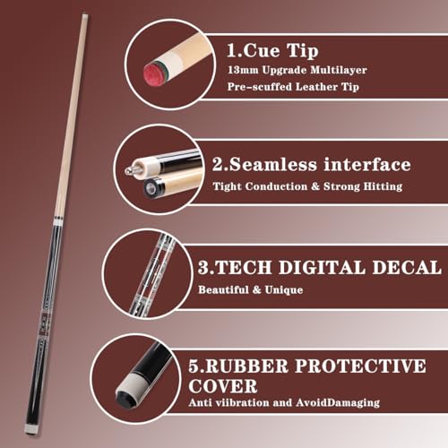 58 inch Canadian Maple Billiard Pool Cue Stick, 13mm 1/2 Maple Billiard Pool Stick, House Bar Pool Table Sticks for Men(Numerous Styles to Choose from) - color: P11