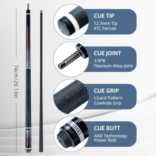 KONLLEN Carbon Fiber Pool Cue Stick 58-inch Professional Pool Sticks for Adults Full Carbon Technology Low Deflection Pool Cue Billiard Cues with 12.5mm Tip (Easy to Control, Pro Taper, Ultra-Smooth) - color: 010 black blue