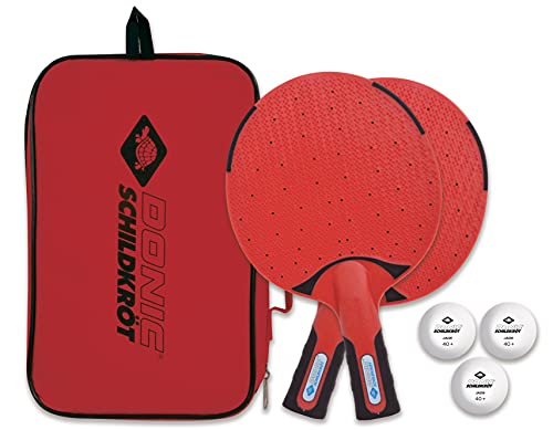 Donic-Schildkröt Outdoor Tischtennis-Set, 2 wasserfeste, robuste, abwaschbare Kunststoffschläger, 3 Bälle, in praktischer Tragetasche