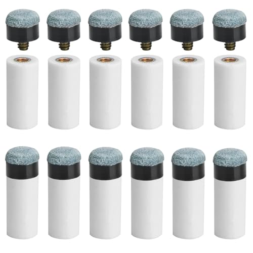 AccEncyc 12 Set Billiard Cues Tips Replacement Pool Cue Tips with White Pool Cue Stick Ferrules Screw-On Billiard Pool Cue Stick Tips 12mm Pool Stick Tips Replacement Kit