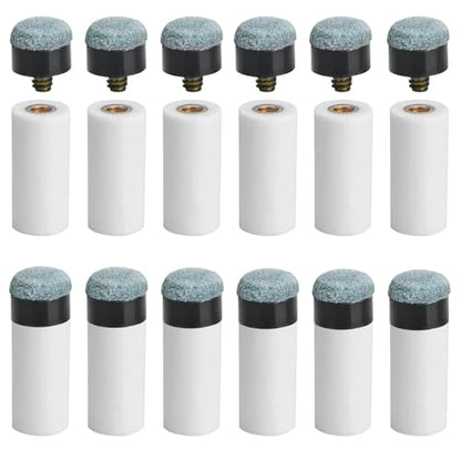 AccEncyc 12 Set Billiard Cues Tips Replacement Pool Cue Tips with White Pool Cue Stick Ferrules Screw-On Billiard Pool Cue Stick Tips 12mm Pool Stick Tips Replacement Kit