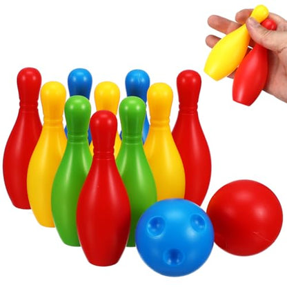 Kisangel Mini Kids Bowling Set, 10 Colorful Pins 2 Balls, 4.33 Inch High Bottles Educational Indoor Outdoor Bowling Game for Boys Girls Age 2+