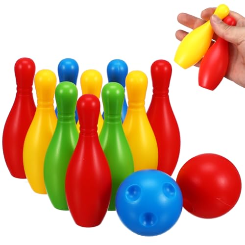 Kisangel Mini Kids Bowling Set, 10 Colorful Pins 2 Balls, 4.33 Inch High Bottles Educational Indoor Outdoor Bowling Game for Boys Girls Age 2+