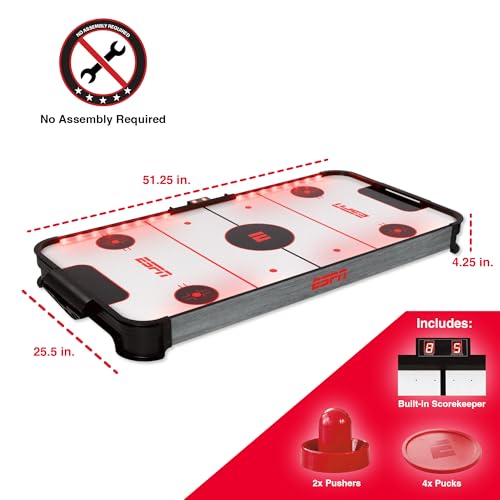 ESPN 50 Inch Jumbo Air Hockey Table with LED Scoring Includes Pucks Paddles