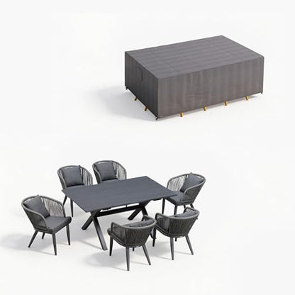 PURPLE LEAF 7 Pieces Patio Dining Set with Waterproof Furniture Cover Rectangular Table and Chairs Set for Garden Deck Aluminum Frame Backyard Kitchen Set, Cushions and Pillows Included Grey - color: Grey, size: 7 Pcs, style: with Furniture Cover