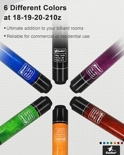 Pool Cues Set of 6, 58" 2-Piece 3D Grip Billiard Table Sticks, 4 Weights (18-21oz) & 6 Colors, Pro Maple Pool Sticks for Home Bar Game Room - color: Purple+Red+Orange+Green+Blue+Black