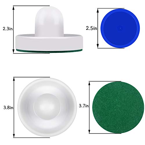ONE250 Air Hockey Pushers and Red Air Hockey Pucks, Goal Handles Paddles Replacement Accessories for Game Tables (4 Striker, 4 Puck Pack) - color: White & Blue