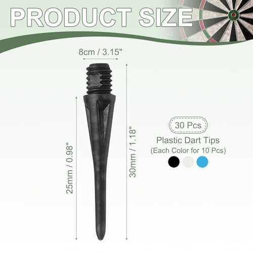 Plastic Dart Tip 2BA Thread Soft Tip Dart Accessories 30 Pack & Black/White/Blue