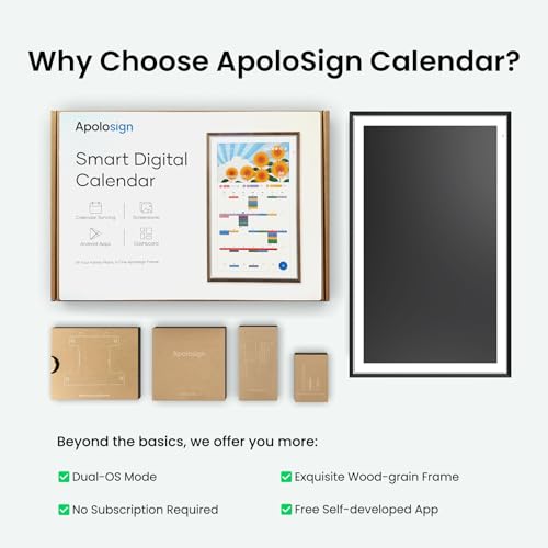 Apolosign 27-inch Digital Calendar & Smart Family Wall Planner, No Subscription, Calendar & Dashboard Dual-Mode System, Shared Touchscreen Display with Calendar Sync, Chore Charts & Family Scheduling Hub, Wall Mount Included (Black) - color: Black
