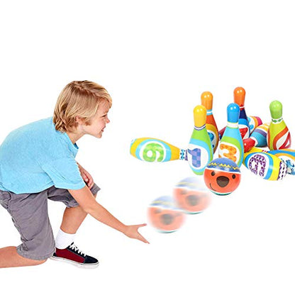 Kids Bowling Set Toddler Indoor Active Play Game Educational Toys 10 Soft Foam Pins & 2 Balls Developmental Toys Sport Gift for Boys Girls Age 3+