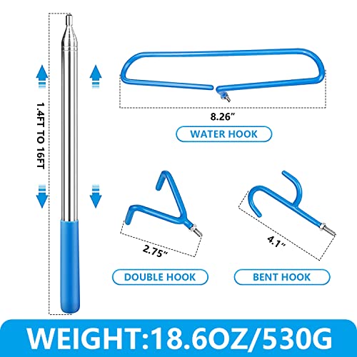 Disc Golf Retriever Pole Telescopic Disc Golf Tool with 3 Hooks Golf Discs Retriever for Water Outdoor Disc Sports Starters 16FT - size: 16FT aluminum