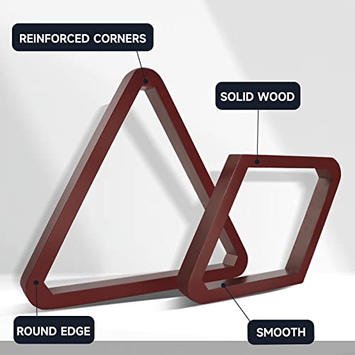 GSE Games & Sports Expert Deluxe Heavy Duty Solid Wood Billiard 8-Ball Triangle / 9-Ball Diamond Pool Ball Racks for 2-1/4" Pool Balls, Billiards Accessories - color: Mahogany, style: Triangle & Diamond Racks