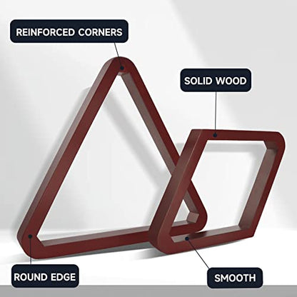 GSE Games & Sports Expert Deluxe Heavy Duty Solid Wood Billiard 8-Ball Triangle / 9-Ball Diamond Pool Ball Racks for 2-1/4" Pool Balls, Billiards Accessories - color: Mahogany, style: Triangle & Diamond Racks