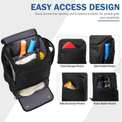Pickleball Bag Backpack Fits 4+ Paddles, Large Pickle ball Bags for Men and Women with Shoe Compartment and Fence Hook, Great Pickleball Gifts