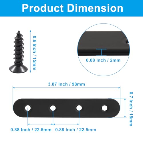 12 Pcs 4 Inch Straight Bracket, Stainless Steel Flat Mending Brace, Black Connector Plate with Mounting Screws & Screwdriver for Furniture Repair, Fixing - size: Black, 4" x 0.69"
