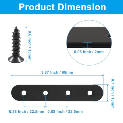 12 Pcs 4 Inch Straight Bracket, Stainless Steel Flat Mending Brace, Black Connector Plate with Mounting Screws & Screwdriver for Furniture Repair, Fixing - size: Black, 4" x 0.69"