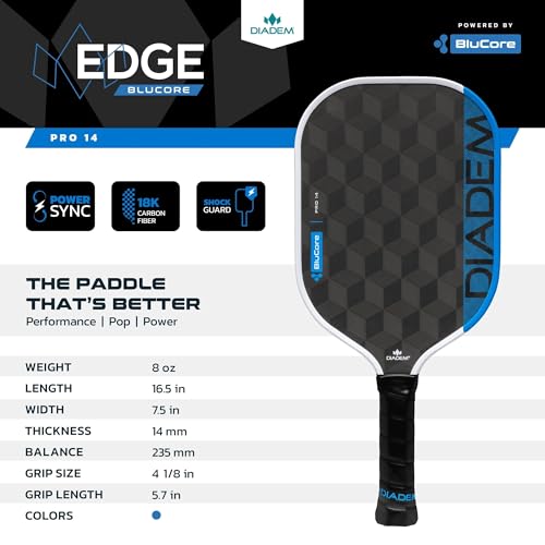 Diadem Edge BluCore Pro Pickleball Paddle | Ultimate Power, Spin & Consistency, Extended Reach, Premium 18K Carbon Fiber, PowerSync Foam Core | USAPA Approved - style: Pro 14