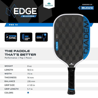 Diadem Edge BluCore Pro Pickleball Paddle | Ultimate Power, Spin & Consistency, Extended Reach, Premium 18K Carbon Fiber, PowerSync Foam Core | USAPA Approved - style: Pro 14