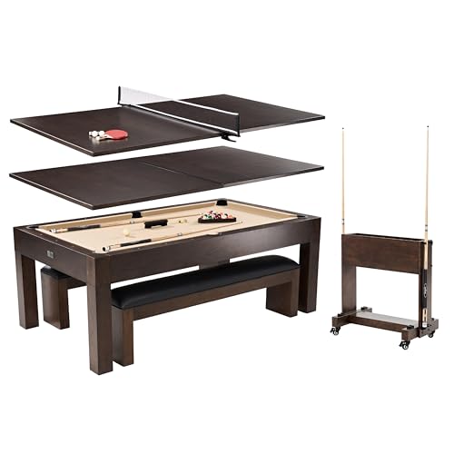 Barrington Billiards 7' Drop Pocket Pool Table 3-in-1 Combo Table, Dining Top, Table Tennis and Billiards with Accessories - style: 7.5 Ft. Slate-Tech