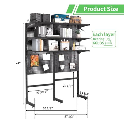 X-Win Gaming Free Standing Pegboard, Home Office Metal Standing Shelf Units for Desk, Floor Display Shelf Organizer with 28 Pieces Accessories for Bedroom