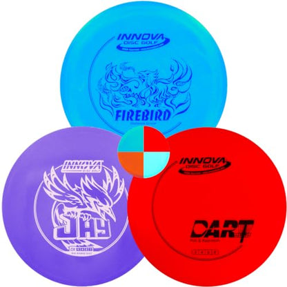 Innova Disc Golf DX 3 Disc Set | Driver, Midrange, Putter | Firebird, Jay, Dart + G3T Blank top mini