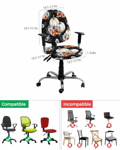 Savannan Office Chair Cover, Watercolor Fall Pumpkin Flower on Black Protective Stretch Elastic Universal Cover for Desk Task Chair,Computer Rotating Chair 1 Pcs Colorful Ombre Floral