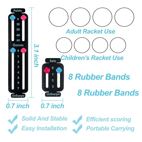 Uniharpa Tennis Score Keeper for Racket Padel,Pack of 2 Tennis Racket Pickleball Paddle Scorekeeper,Small Score Board Counter for Tennis Trainer,Point Tracker Recording Points,1.9g,2pcs