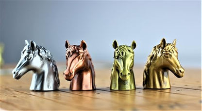Metal Horse Race Board Game Set with Horse Racing Thick & Solid Wood Game Board(16”/Natural),11 Luxurious with 4Antique(Gold,Silver,Red Cooper&Bronze) Metal Craft Horses, Dice&Cards (HR-M554) - color: Hr-m554