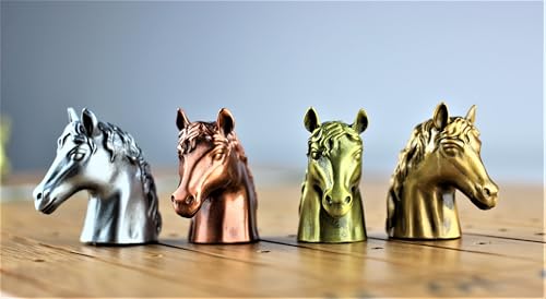 Metal Horse Race Board Game Set with Horse Racing Thick & Solid Wood Game Board(16"/Dark),11 Luxurious with 4 Antique(Gold,Silver,Red Cooper&Bronze) Metal Craft Horses, Dice&Cards (HR-M654) - color: Hr-m654