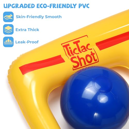 TicTac Shot Pool Toys Games Set- Tic Tac Toe Inflatable Pool Toy with 10 Balls - for Adults Teens Kids 2-10 Players - color: Yellow
