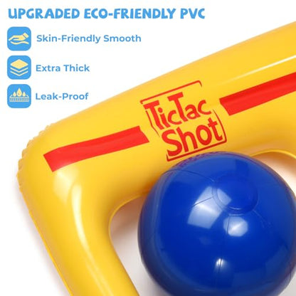 TicTac Shot Pool Toys Games Set- Tic Tac Toe Inflatable Pool Toy with 10 Balls - for Adults Teens Kids 2-10 Players - color: Yellow
