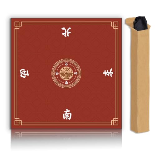 Mahjong Mat, Non-Slip Noise Reducing Game Mat, 31.5 Inch Mahjong Table Mat,Mahjong Mat with Cloth Bag and Carton Storage,Suitable for Mahjong, Dominoes, Solitaire and Other Games. (Red) - color: Red